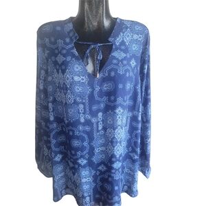 Laura Plus Blue Long Sleeve Paisley Print Blouse Size 20